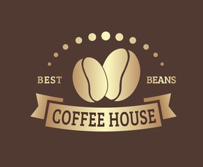 Poster - Gold Coffee logo with a ribbon for a cafe or shop