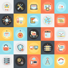 Flat icons pack of network technology services