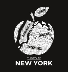 Wall Mural - New York big apple t-shirt graphic design with city map. Tee shirt print, typography, label, badge, emblem. Vector illustration.