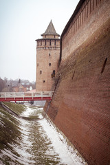 Kolomna Kremlin fragment wall bridge over moat  Russia