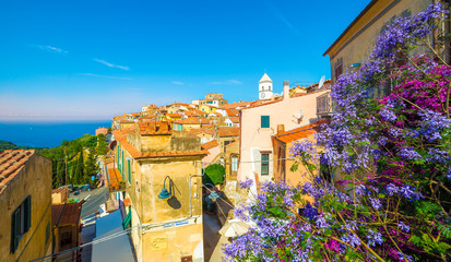 Panoramic view over Capoliveri village in Elba island, Tuscany, Italy, Europe.