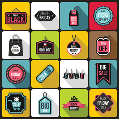 Poster - Black Friday icons set in flat style. Black Friday labels and badges set collection vector illustration