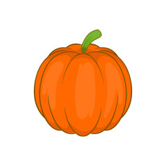 Sticker - Autumn pumpkin vegetable icon in cartoon style isolated on white background vector illustration
