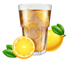 Glass Of Ice Tea With Lemon. Vector Illustration.