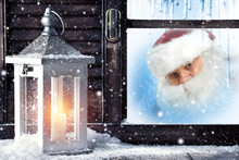 Window Of Xmas Time And Santa Claus 