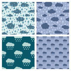 Poster - rainy weather vector seamless patterns set
