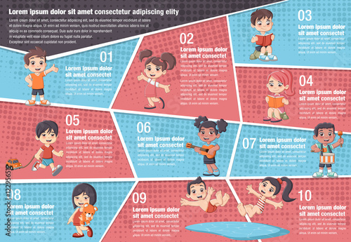 Vector brochure backgrounds with cartoon children. Infographic template design.