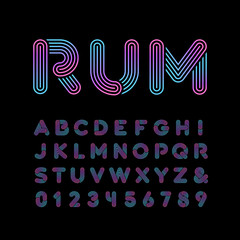 Neon font. Vector alphabet with neon stripes effect letters and