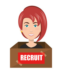 Poster - avatar woman recruit inside a box. human resource theme. colorful design. vector illustration