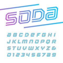 Poster - Linear italic font. Vector alphabet with stripes effect letters