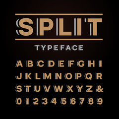 Poster - Bold font. Vector alphabet with split effect letters and numbers