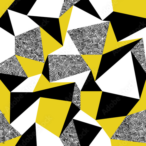 Leinwand Poster Yellow triangles. Geometric seamless pattern in retro style. Vin