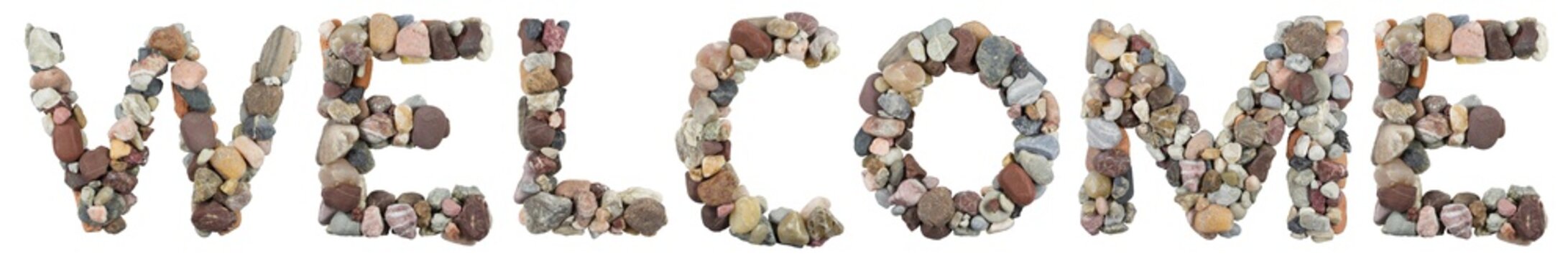 WELCOME word with sea stones