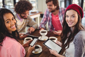 Poster - Group of friends using digital tablet and mobile phone