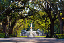 Famous Historic Forsyth Fountain In Savannah, Georgia