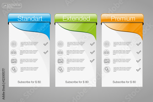 Three Banner Price List Interface For The Site Vector Banner