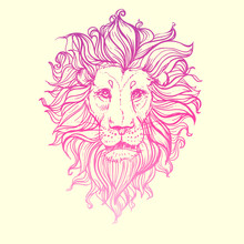 Hand Drawn Vector Illustration Of Doodle Pink Lion. Sketch. Vector Eps 10
