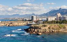 Kyrenia Coastline.  The Kyrenia Coastline In The Turkish Republic Of Northern Cyprus.