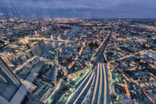 London Bridge Station Aerial View At Night. Transportation Infra
