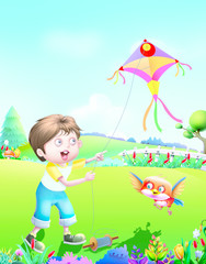 Sticker - Boy flying kite 