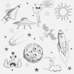 Wall Mural - collection of space objects on white background