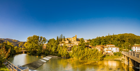 Poster - medieval village on river