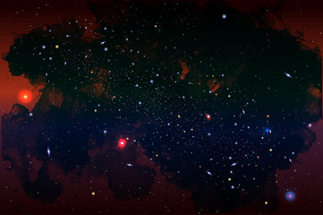 Wall Mural - Vector Cosmology Illustration with Universe, Galaxy, Sun, Planet