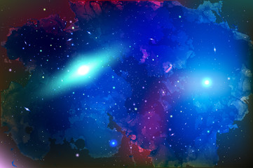 Wall Mural - Vector Cosmology Illustration with Universe, Galaxy, Sun, Planet