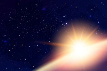 Wall Mural - Vector Cosmology Illustration with Universe, Galaxy, Sun, Planet
