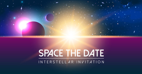 Wall Mural - Vector Cosmology Illustration with Universe, Galaxy, Sun, Planet