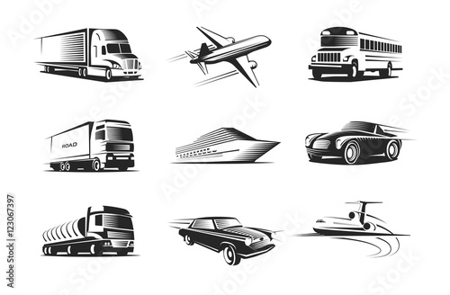 Vehicle Types Monochrome Symbols Set