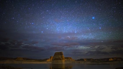 Astro Time Lapse of Milky Way over Lone Rock at Lake Powell, Utah -Tilt Down-