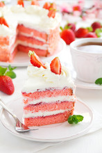 Cake With Strawberries And Strawberry Jam.