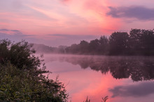 Colorful Morning Over Vistula River Near Krakow, Poland