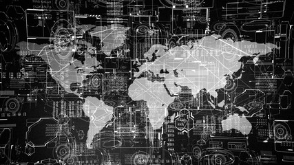 digital cyber world map technology concept, abstract background