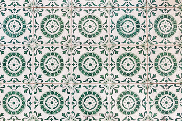 Typical Portuguese old ceramic wall tiles (Azulejos)