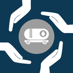 Sticker - human hands with tank truck icon over gray circle. petroleum industry design. vector illustration