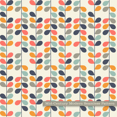 seamless retro pattern in mid century modern style. Abstract vines in vintage colors.