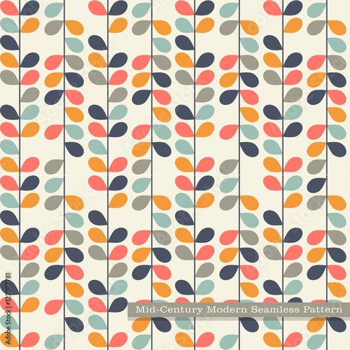 Naklejka - mata magnetyczna na lodówkę seamless retro pattern in mid century modern style. Abstract vines in vintage colors.