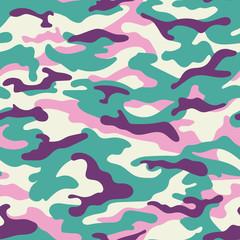 Camouflage seamless pattern, women's coloring. Vector illustration
