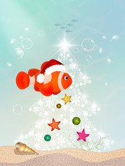 Sticker - clown fish at Christmas