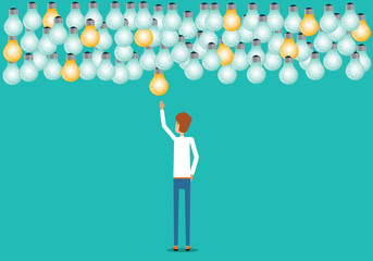 Poster - flat business man thinking for business project and creative idea concep