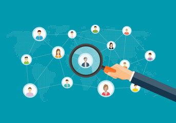 Aufkleber - flat business marketing research concept and people on social network connection for online business.
