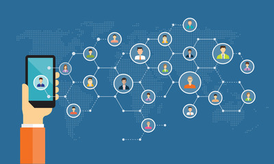 Aufkleber - business digital marketing online connection on mobile concept and social network background concept
