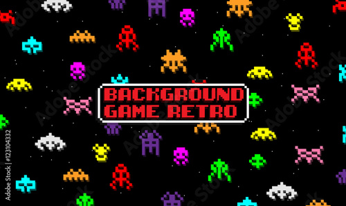 Cuadros en Lienzo BACKGROUND GAME WITH SPACE ALIENS IN RETRO STYLE