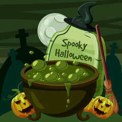 Poster - Halloween spooky cauldron concept. Cartoon illustration of Halloween spooky cauldron vector concept for web
