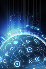 Poster - global network connection system on an abstract blue background