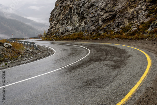 Road Mountains Fog Hairpin Curve Buy This Stock Photo And