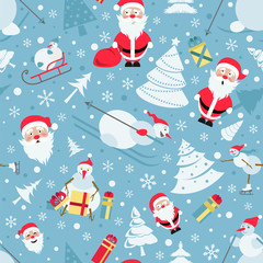 Wall Mural - christmas seamless pattern. colour flat design with santa claus