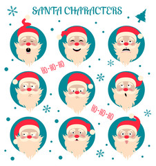 Wall Mural - santa claus character. emotions icon set. merry christmas